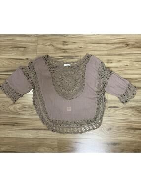 Rebellion Brown Crochet Trim Boho Top Medallion Detail Size M